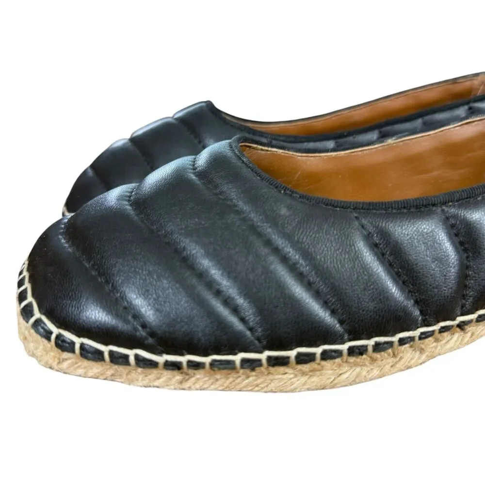 Franco Sarto Kyla Quilted Black Leather Espadrille Square Toe Flats Shoes sz 8.5